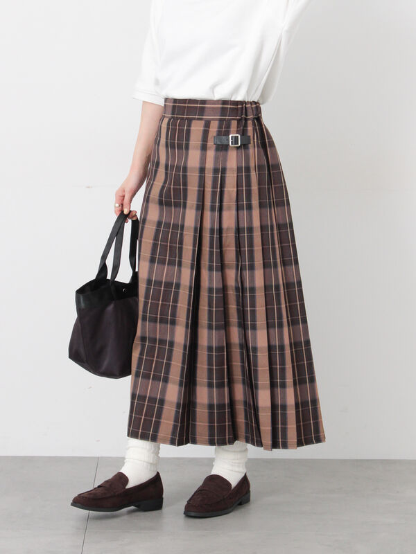 【選べる着丈】チェックキルトスカート（ベージュ）｜Lugnoncure（ルノンキュール）通販