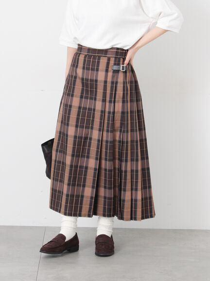 【選べる着丈】チェックキルトスカート（グレー/ベージュ/グリーン/ネイビー）｜Lugnoncure（ルノンキュール）通販