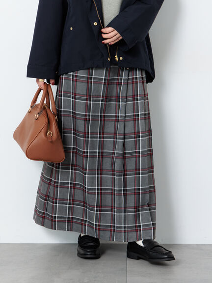 【選べる着丈】チェックキルトスカート（グレー/ベージュ/グリーン/ネイビー）｜Lugnoncure（ルノンキュール）通販