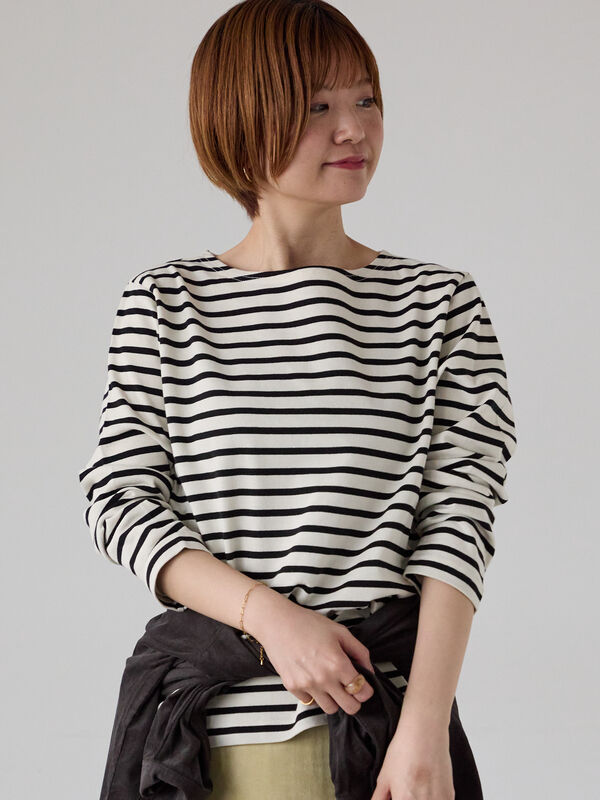 セール】 無地/ボーダー長袖カットソー（オフホワイト