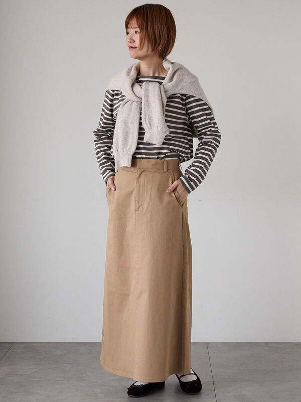 るーなページ♡⃜ 無地/ボーダー長袖カットソー（オフホワイト/チャコールグレー