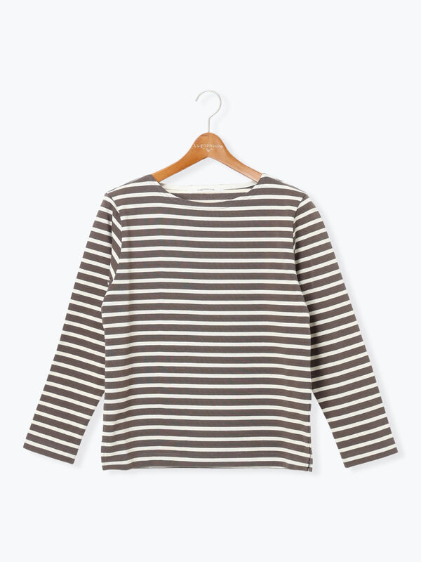 無地/ボーダー長袖カットソー（オフホワイト/チャコールグレー