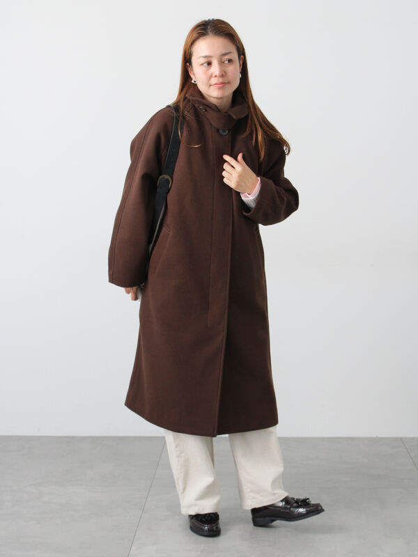 ブラウン　コート　Sサイズ セール】 ウールライクステンカラーコート（ボルドー/ブラウン