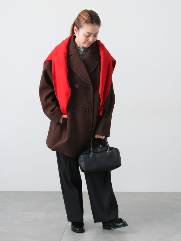 【新品未使用】Lugnoncure ウールライクミドルPコート　ダークブラウン セール】 ウールライクミドルPコート（グレー/ブラウン/ネイビー