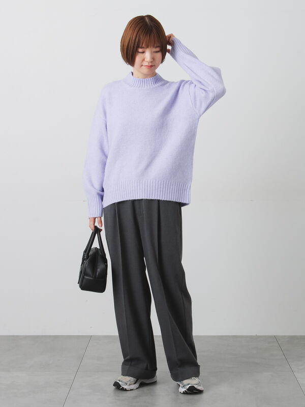 ウール混ふわふわハイネックニット（チャコールグレー/ピンク/ベージュ