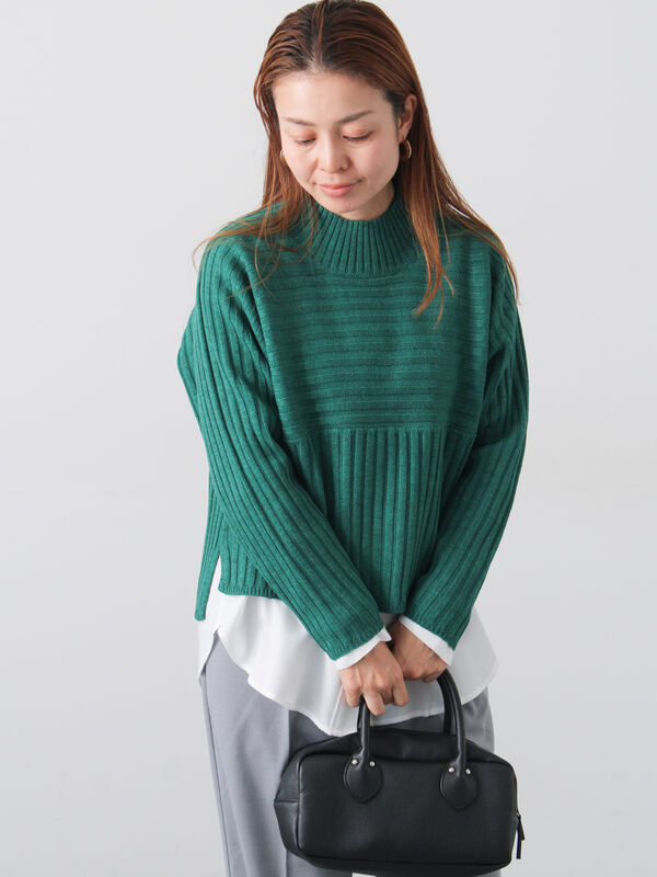 セール】 リブ切替ボトルネックニット（グレー/ブラック/イエロー