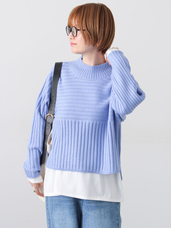 リブ切替ボトルネックニット（ブルー）｜Lugnoncure（ルノンキュール）通販