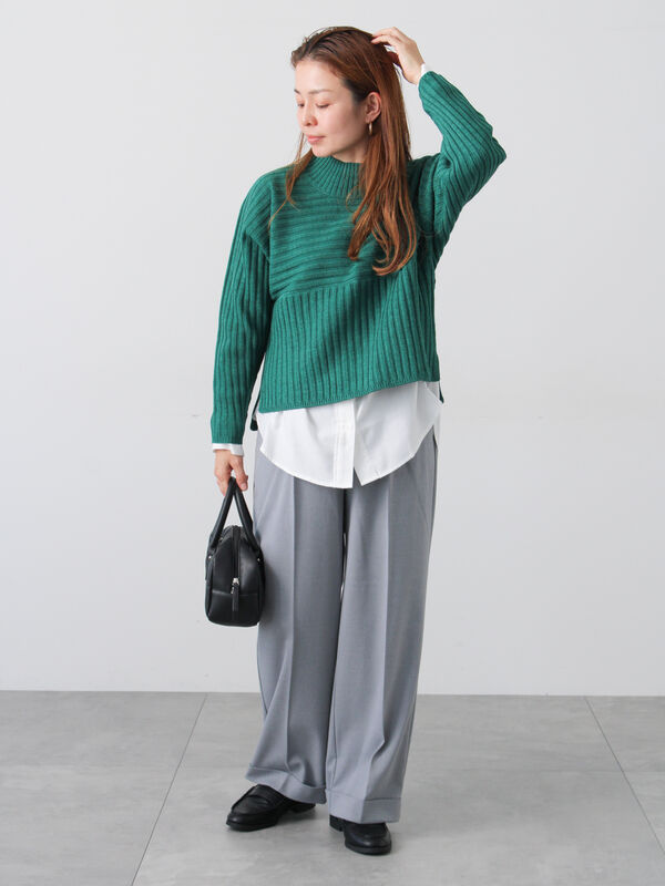 フォロー以外値下げ不可さん専用 セール】 リブ切替ボトルネックニット（グレー/ブラック/イエロー