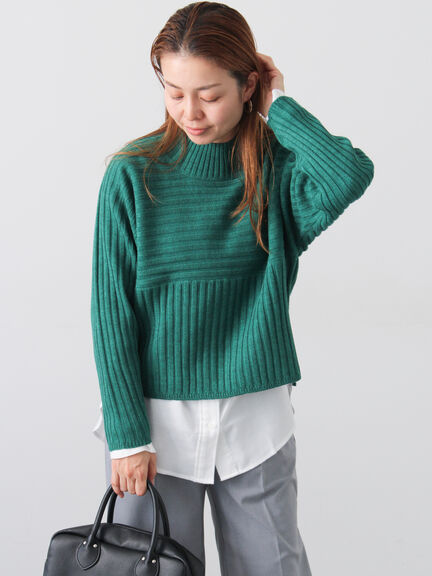 リブ切替ボトルネックニット（グレー/ブラック/イエロー/グリーン/ブルー）｜Lugnoncure（ルノンキュール）通販
