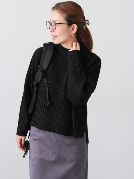 リブ切替ボトルネックニット（グレー/ブラック/イエロー/グリーン/ブルー）｜Lugnoncure（ルノンキュール）通販