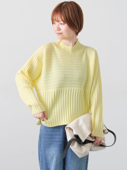 リブ切替ボトルネックニット（グレー/ブラック/イエロー/グリーン/ブルー）｜Lugnoncure（ルノンキュール）通販
