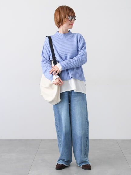 リブ切替ボトルネックニット（グレー/ブラック/イエロー/グリーン/ブルー）｜Lugnoncure（ルノンキュール）通販