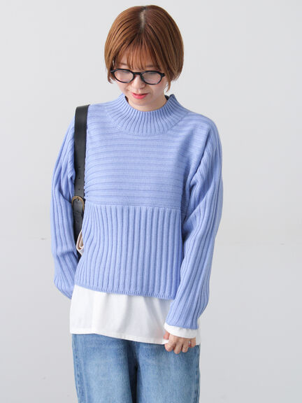 リブ切替ボトルネックニット（グレー/ブラック/イエロー/グリーン/ブルー）｜Lugnoncure（ルノンキュール）通販