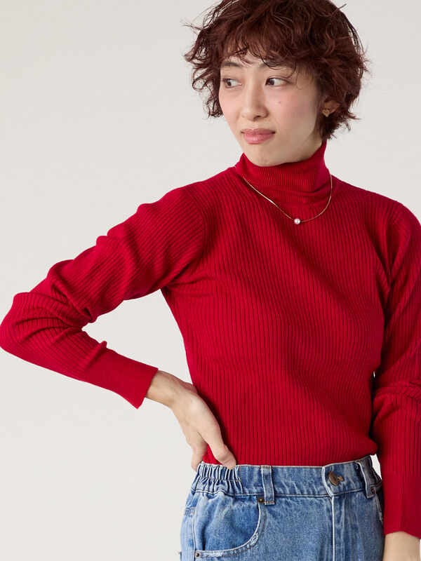 セール】 もちもちリブタートルニット（オフホワイト/グレー/ブラック