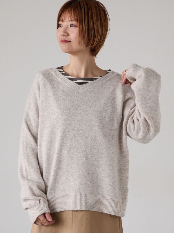 もちもちメランジVネックニット（ベージュ）｜Lugnoncure（ルノンキュール）通販