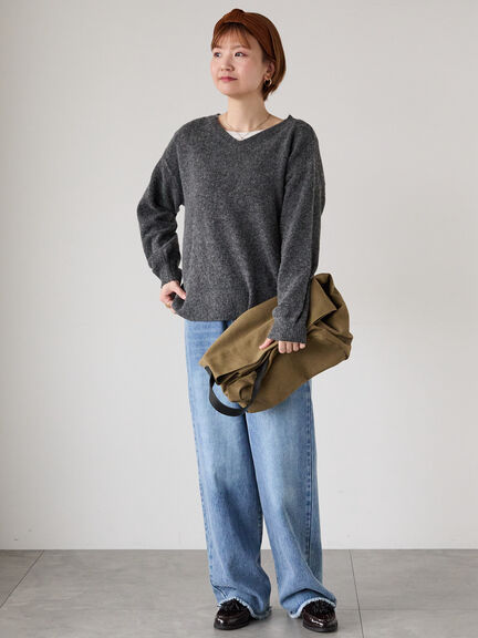 もちもちメランジVネックニット（グレー/チャコールグレー/ベージュ/グリーン/ブルー）｜Lugnoncure（ルノンキュール）通販