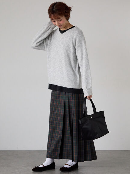 もちもちメランジVネックニット（グレー/チャコールグレー/ベージュ/グリーン/ブルー）｜Lugnoncure（ルノンキュール）通販