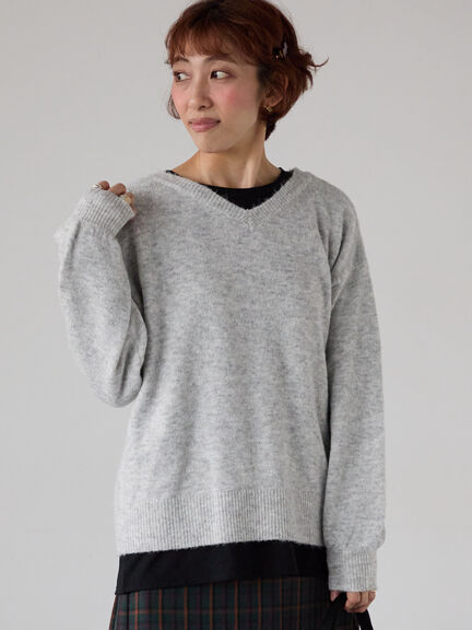 もちもちメランジVネックニット（グレー/チャコールグレー/ベージュ/グリーン/ブルー）｜Lugnoncure（ルノンキュール）通販