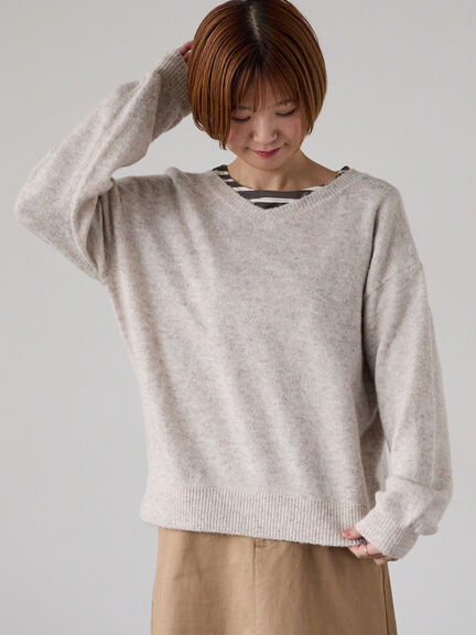 もちもちメランジVネックニット（グレー/チャコールグレー/ベージュ/グリーン/ブルー）｜Lugnoncure（ルノンキュール）通販