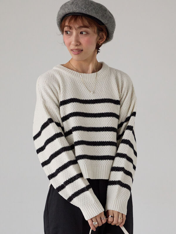 ラメ混モール鹿の子編みニット(オフホワイト/グレー/ピンク/グリーン ラメ混モール鹿の子編みニット(オフホワイト/グレー/ピンク/グリーン