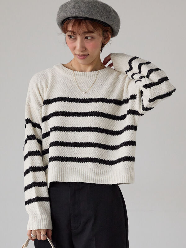 セール】 ラメ混モール鹿の子編みニット（オフホワイト/グレー/ピンク