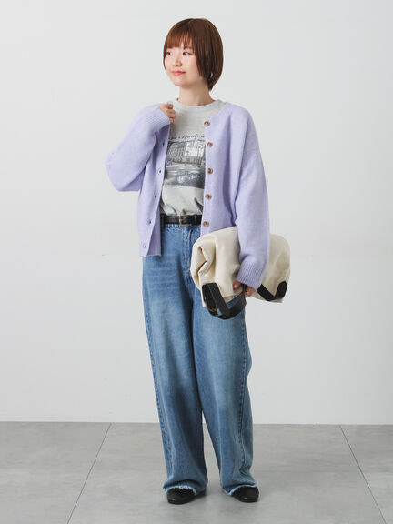 ウール混ふわふわクルーネックカーディガン（チャコールグレー/ピンク/ベージュ/ミント/パープル）｜Lugnoncure（ルノンキュール）通販