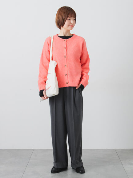 ウール混ふわふわクルーネックカーディガン（チャコールグレー/ピンク/ベージュ/ミント/パープル）｜Lugnoncure（ルノンキュール）通販