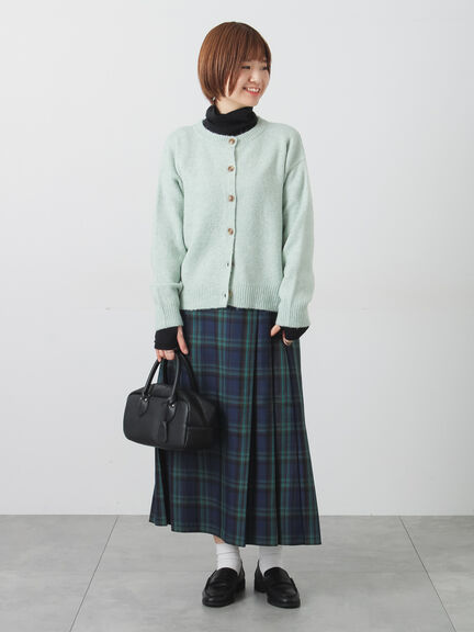 ウール混ふわふわクルーネックカーディガン（チャコールグレー/ピンク/ベージュ/ミント/パープル）｜Lugnoncure（ルノンキュール）通販