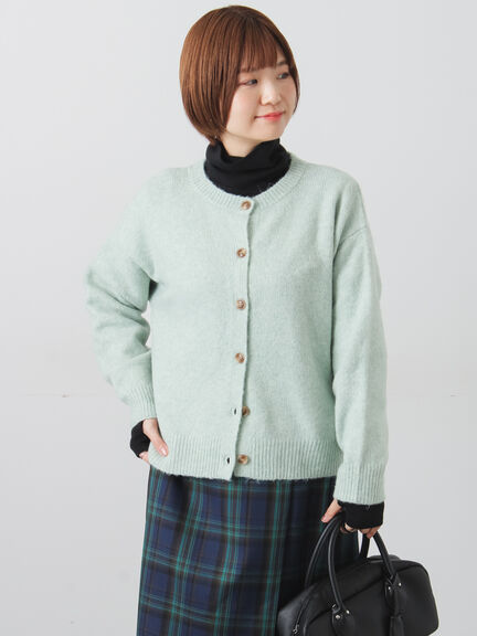 ウール混ふわふわクルーネックカーディガン（チャコールグレー/ピンク/ベージュ/ミント/パープル）｜Lugnoncure（ルノンキュール）通販