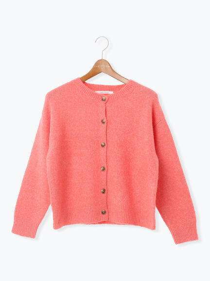 ウール混ふわふわクルーネックカーディガン（チャコールグレー/ピンク/ベージュ/ミント/パープル）｜Lugnoncure（ルノンキュール）通販