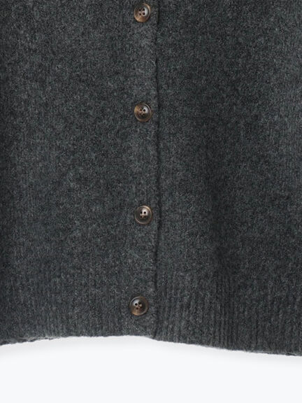 ウール混ふわふわクルーネックカーディガン（チャコールグレー/ピンク/ベージュ/ミント/パープル）｜Lugnoncure（ルノンキュール）通販