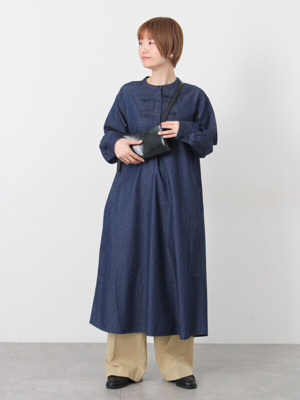 セール】 ピンタックデニムワンピース（ブラック/ネイビー/ワンピース