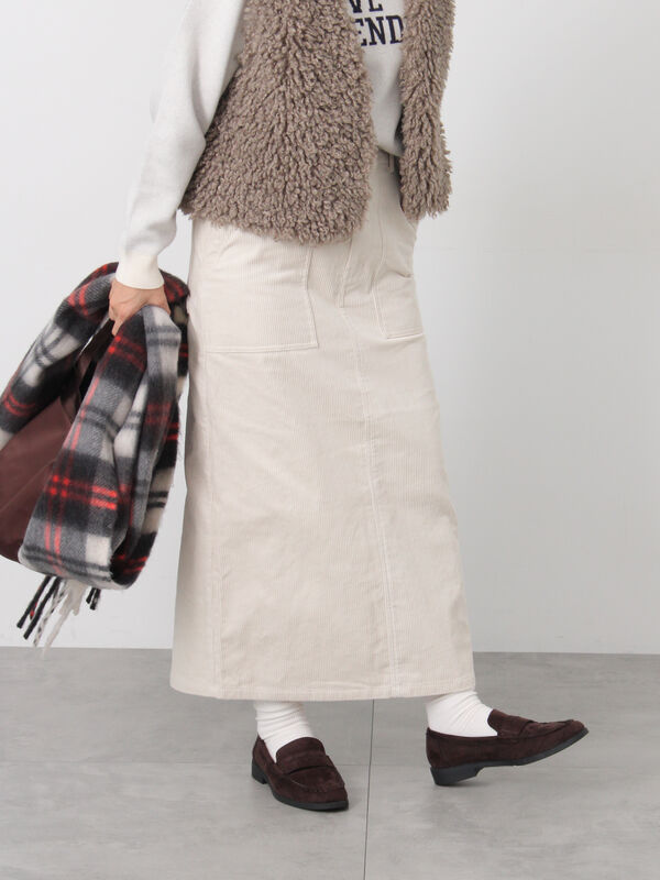 Corduloy スカート　ベージュサイズ34 セール】 コーデュロイベイカースカート（オフホワイト