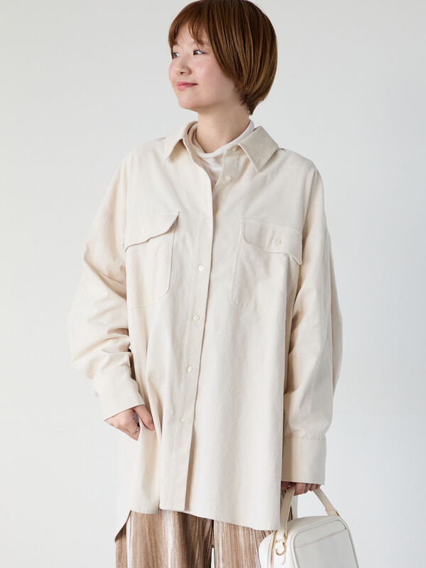 セール】 コーデュロイオーバーシャツ（オフホワイト/チャコールグレー