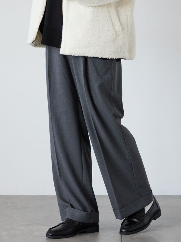 セール】 裾ダブルウエストタックパンツ（グレー/チャコールグレー