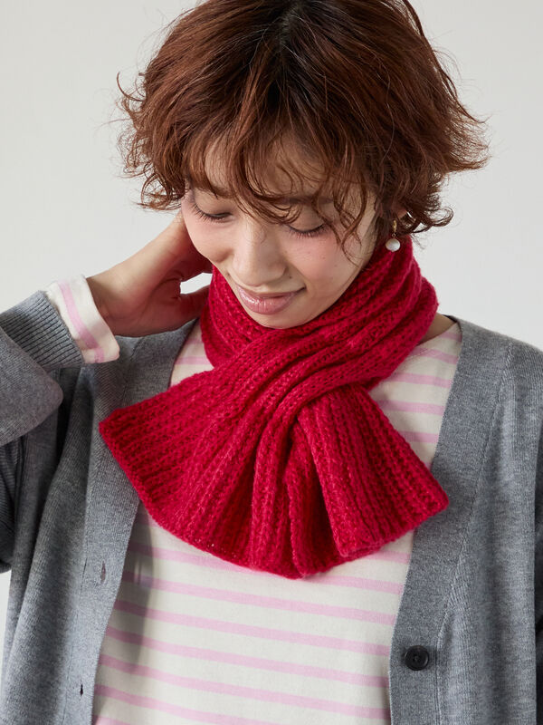 セール】 リボンキャンディマフラー（オフホワイト/ブラック/レッド