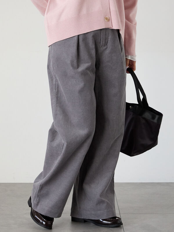 細コーデュロイタックワイドパンツ（グレー）｜Lugnoncure（ルノンキュール）通販