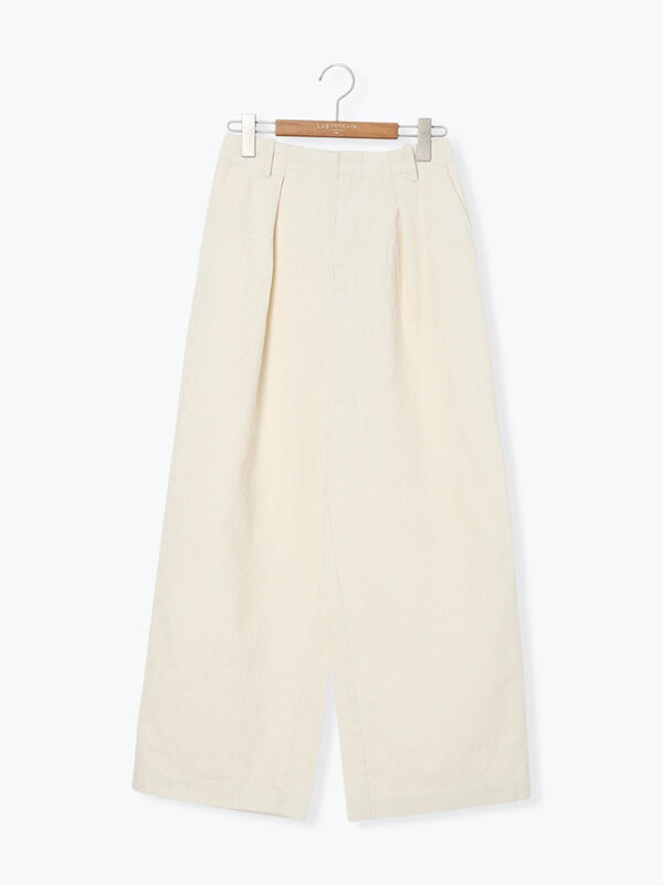 セール】 細コーデュロイタックワイドパンツ（オフホワイト/グレー