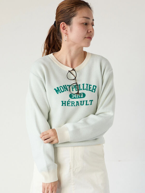 セール】 カレッジ風ロゴニットプルオーバー（オフホワイト/グレー