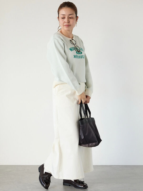 セール】 カレッジ風ロゴニットプルオーバー（オフホワイト/グレー