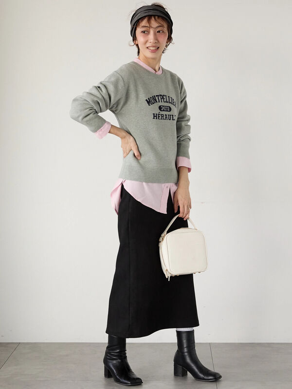 セール】 カレッジ風ロゴニットプルオーバー（オフホワイト/グレー