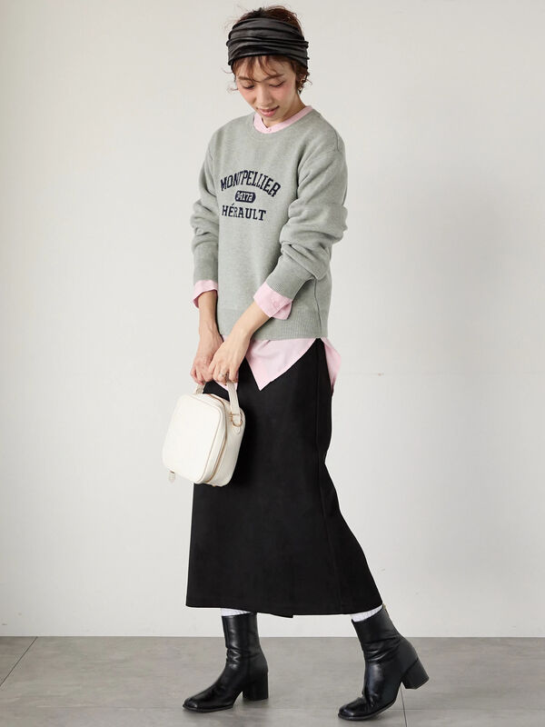 セール】 カレッジ風ロゴニットプルオーバー（オフホワイト/グレー