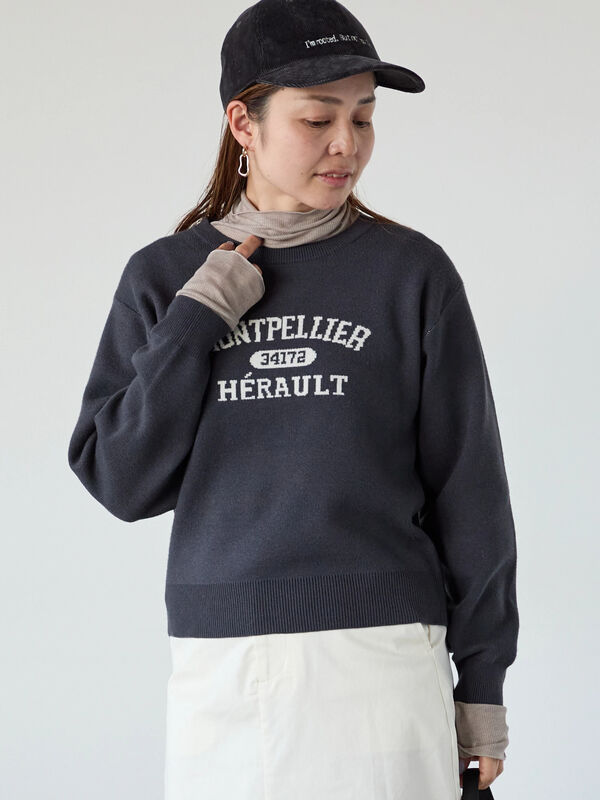 セール】 カレッジ風ロゴニットプルオーバー（オフホワイト/グレー