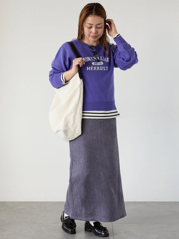 セール】 カレッジ風ロゴニットプルオーバー（オフホワイト/グレー