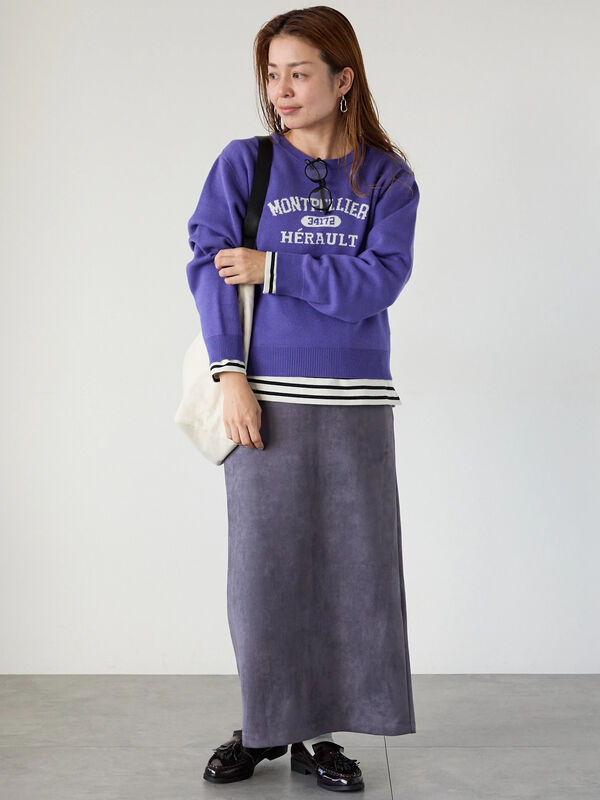 セール】 カレッジ風ロゴニットプルオーバー（オフホワイト/グレー