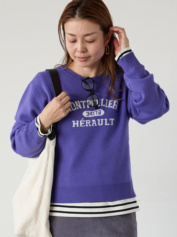 セール】 カレッジ風ロゴニットプルオーバー（オフホワイト/グレー