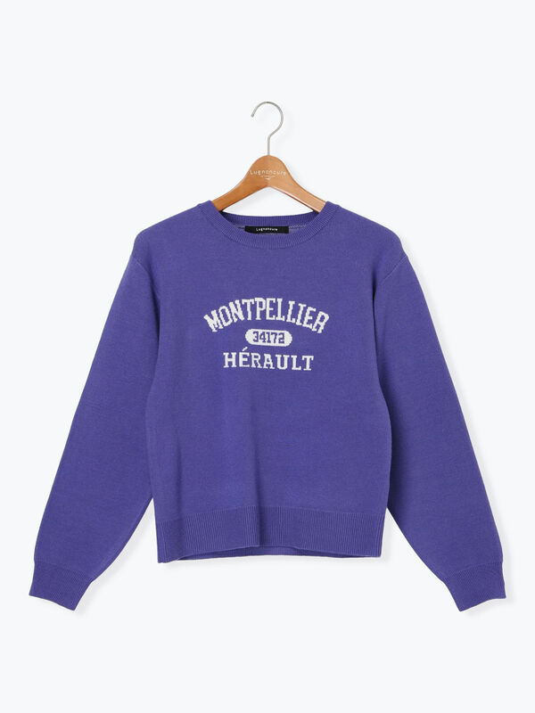 セール】 カレッジ風ロゴニットプルオーバー（オフホワイト/グレー