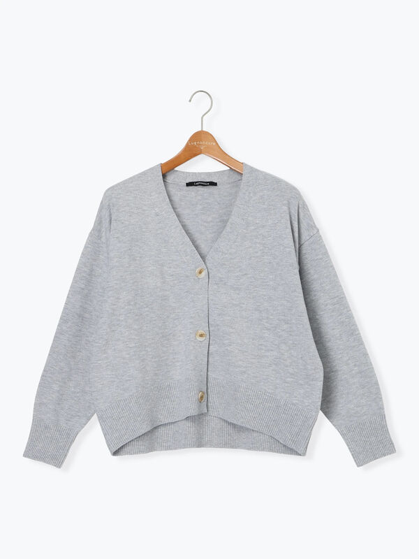 セール】 ソフトタッチニットVネックショートカーディガン（グレー