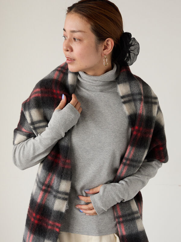 セール】 スムース起毛ハイネックカットソー（オフホワイト/グレー