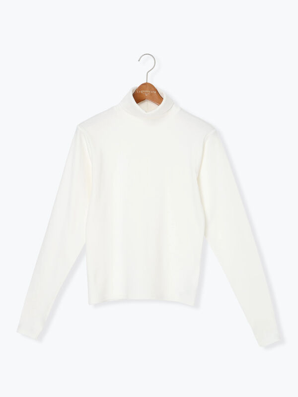 セール】 スムース起毛ハイネックカットソー（オフホワイト/グレー